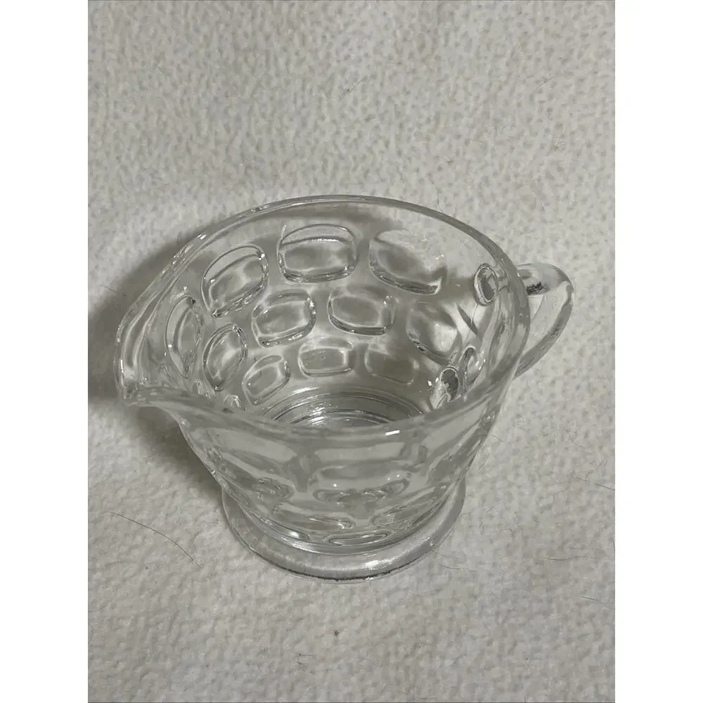 Vintage Clear Glass Thumbprint Pattern Creamer